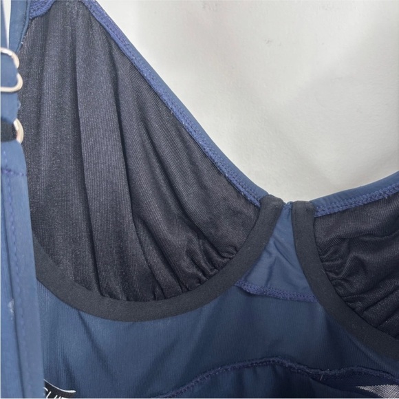 Miraclesuit One Piece Swimsuit 10 Navy Madero Sweetheart Sheer Wide Strap Resort - Picture 8 of 12